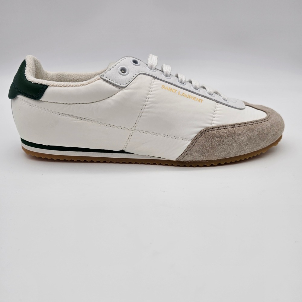 Saint Laurent Mens Aston Sneakers Leather Nylon Suede White Green 807831 Size 8 - Picture 2 of 9